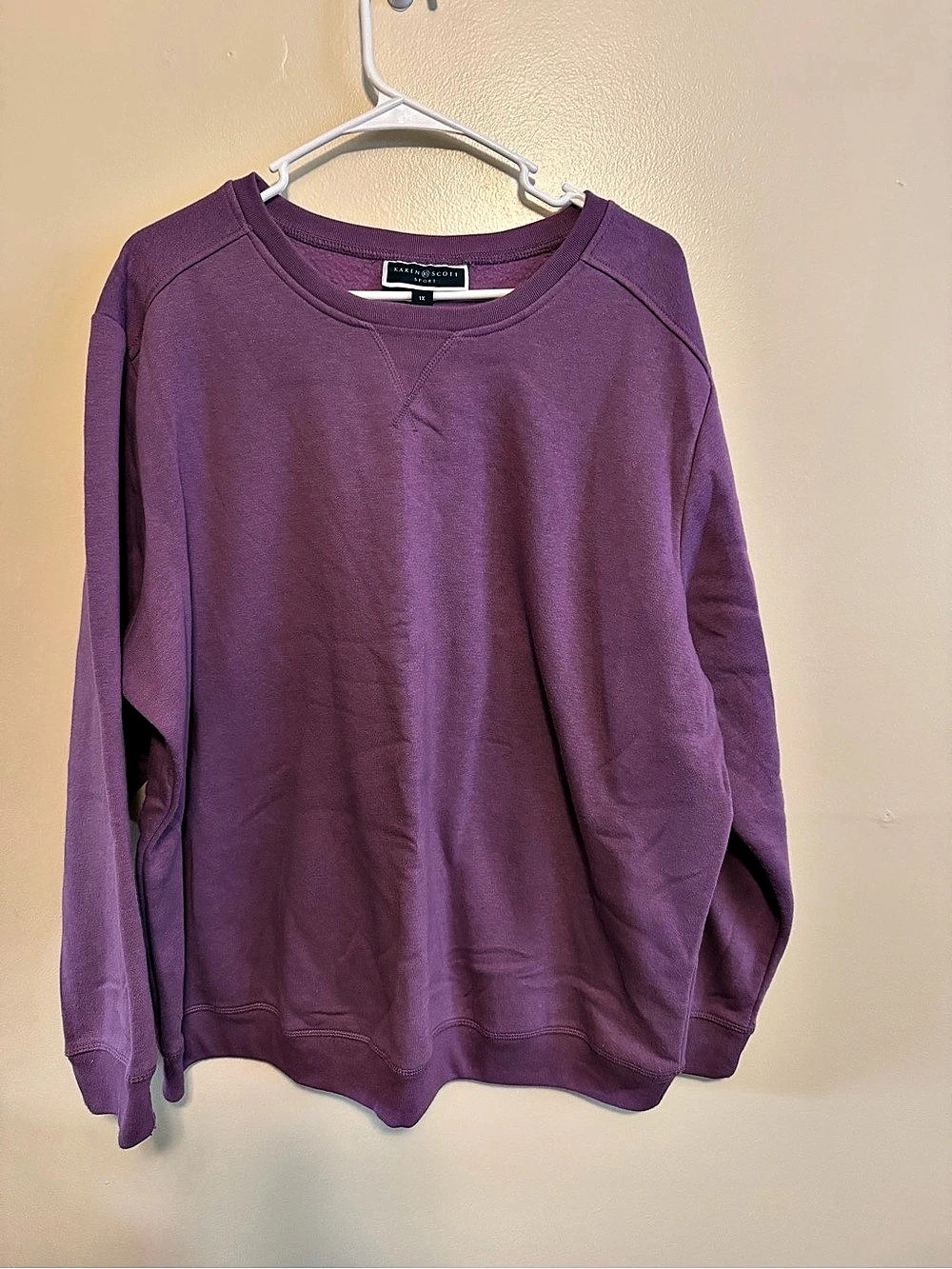 Karen Scott Long Sleeve Sweatshirt in Purple Size 1X